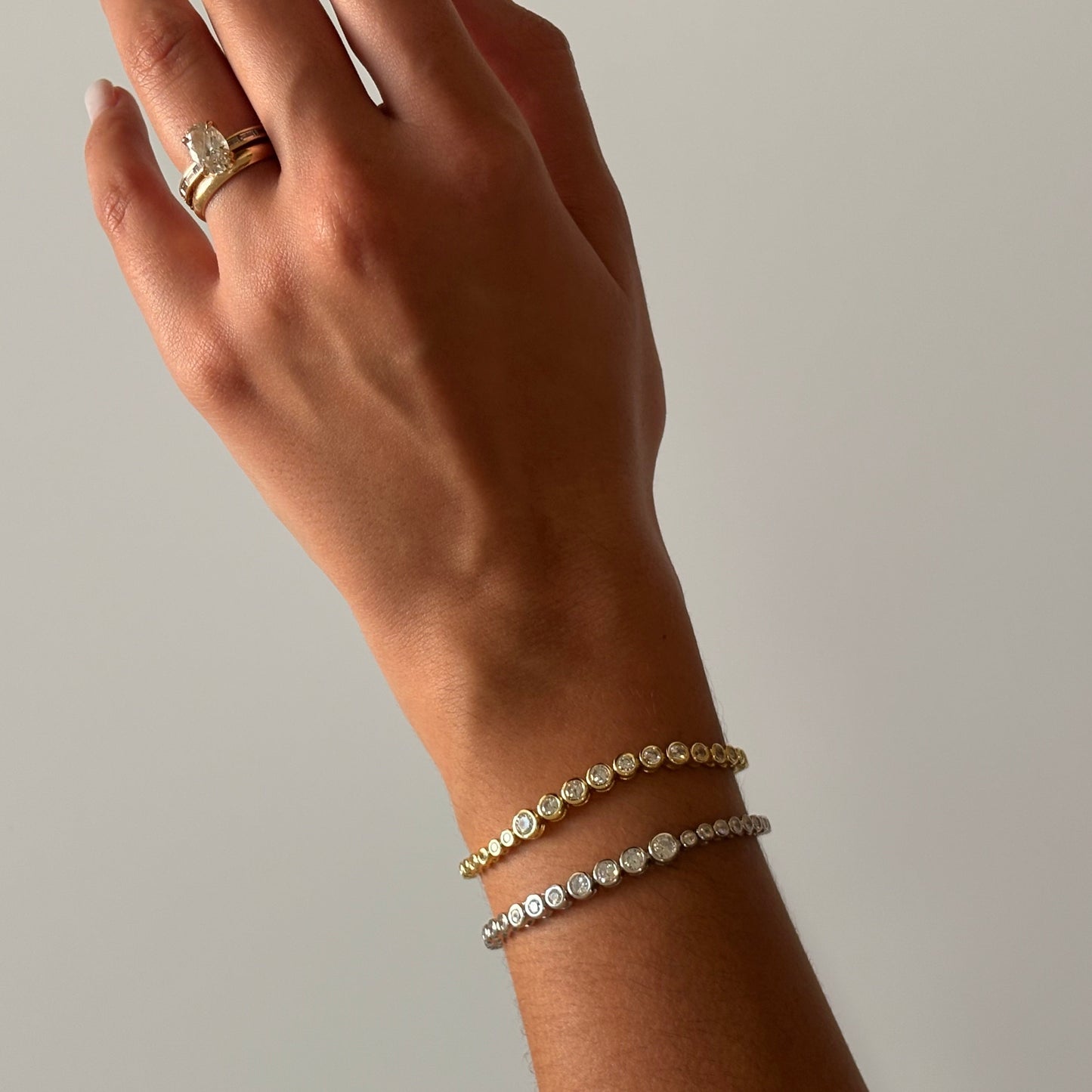 925 silver bezel tennis bracelet in gold and silver – Aura Bracelet by Éter Jewelry