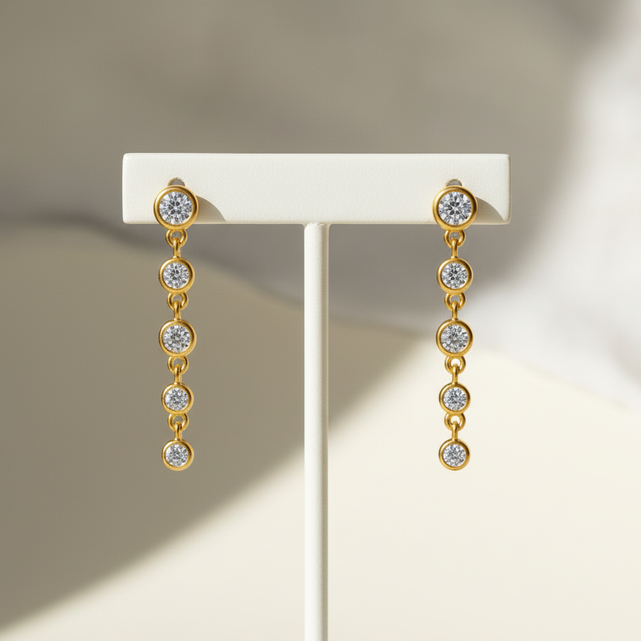 925 sterling silver bezel-set zirconia drop earrings in gold and white gold plating – Amaré Drops