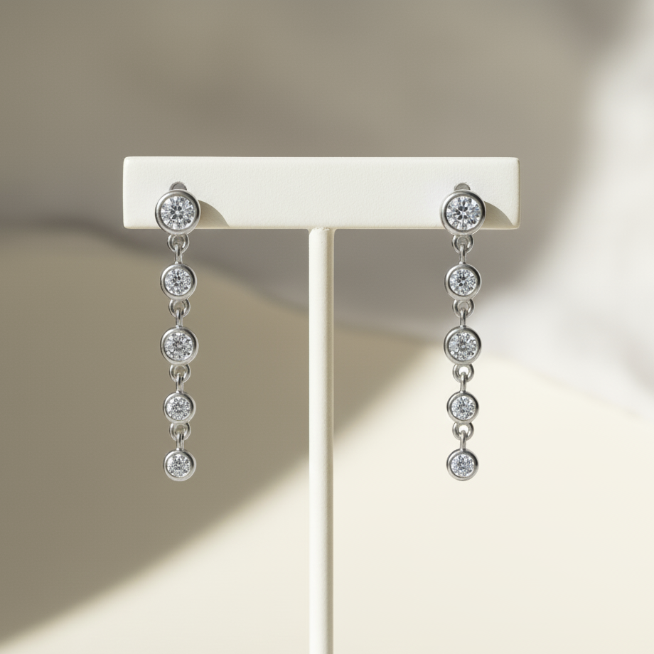 925 sterling silver bezel-set zirconia drop earrings in gold and white gold plating – Amaré Drops