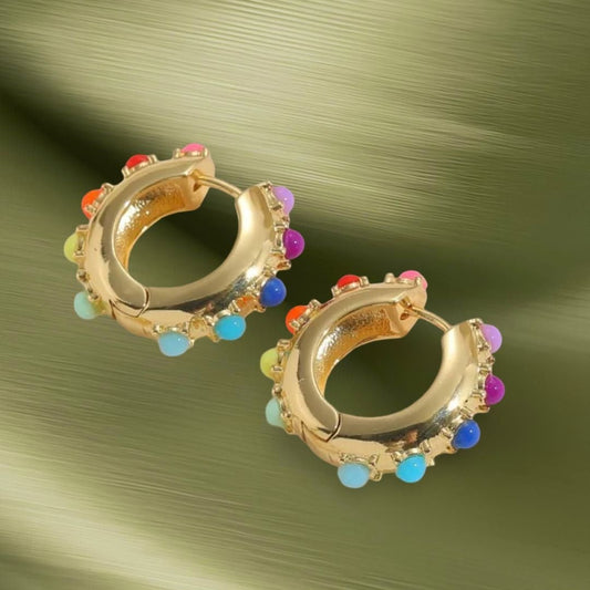 RAINBOW 14K GOLD PLATED EARRINGS HOOPS