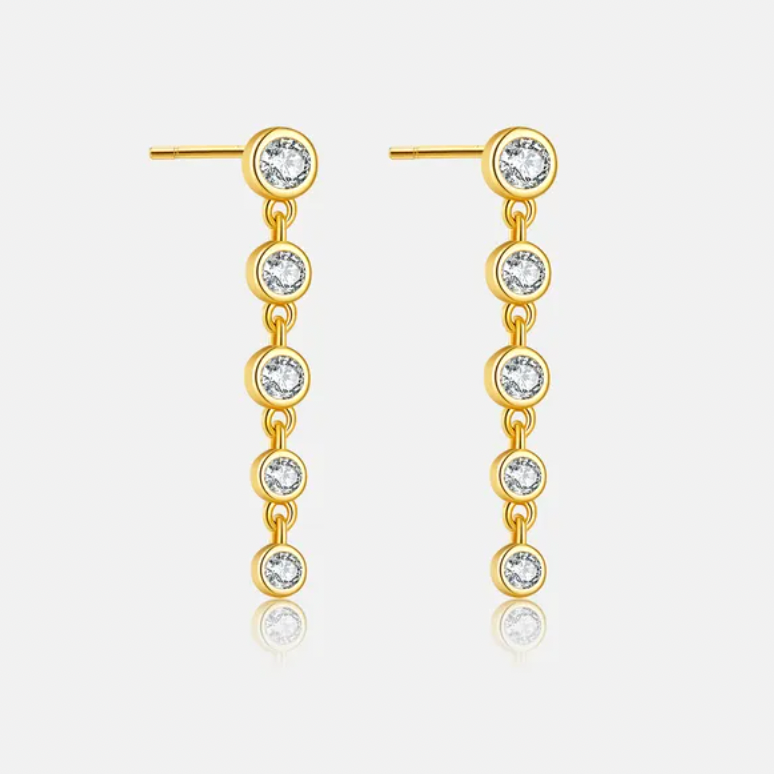 925 sterling silver bezel-set zirconia drop earrings in gold and white gold plating – Amaré Drops